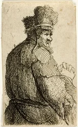 Vieil homme vu de dos, profil droit : demi-figure