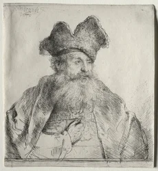 Vieil homme avec un bonnet de fourrure divisé
