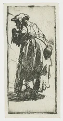 Vieille mendiante avec une gourde