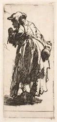 Vieille mendiante avec une gourde