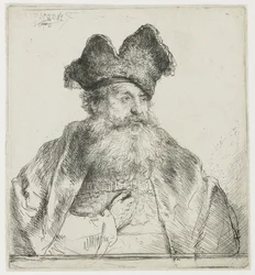 Vieil homme avec un bonnet de fourrure divisé