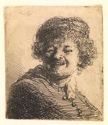 Rembrandt avec un bonnet, riant : Buste