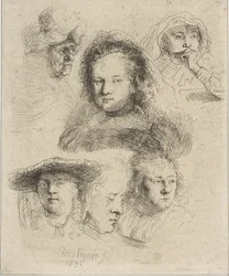 Femme de Rembrandt et cinq autres têtes