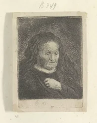 La mère de Rembrandt avec sa main sur sa poitrine: petit buste