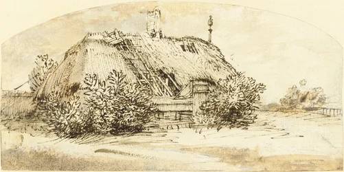 Cottage en ruine couvert de buissons