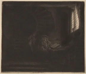Saint Jérôme dans une pièce sombre