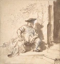 Homme assis portant une casquette plate, 1635-40