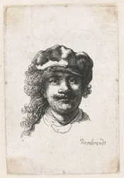 Autoportrait portant un bonnet mou : visage complet, tête seulement, vers 1635