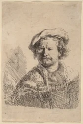 Autoportrait avec un Bonnet Plat et une Robe Brodée