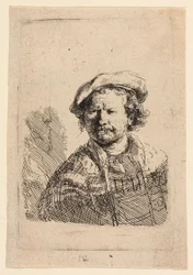 Autoportrait avec une casquette plate et une robe brodée