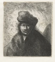 Autoportrait avec un bonnet de fourrure incliné : Buste, ca 1631