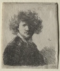 Autoportrait avec cheveux bouclés et col blanc : Buste