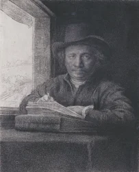 Autoportrait, eau-forte à une fenêtre, 1648