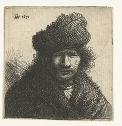 Autoportrait avec un bonnet de fourrure incliné : buste
