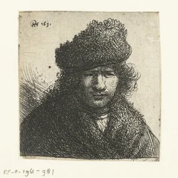 Autoportrait avec bonnet de fourrure incliné : buste