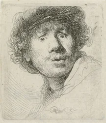 Autoportrait avec béret et yeux écarquillés, 1630