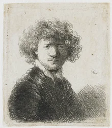 Autoportrait avec cheveux bouclés et col blanc : buste