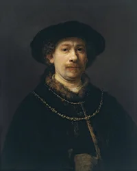 Autoportrait avec béret et deux chaînes en or