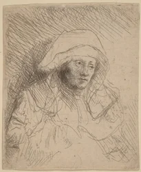 Femme malade avec une grande coiffe blanche (Saskia)
