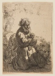 Saint Jérôme à genoux en prière, regardant vers le bas
