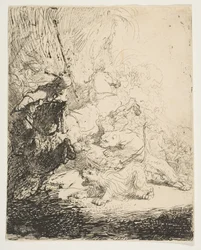 La petite chasse au lion, avec deux lions