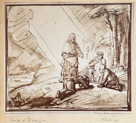 Transfiguration du Christ, dessin à la plume par Rembrandt, Hollande, n.d. 19e siècle
