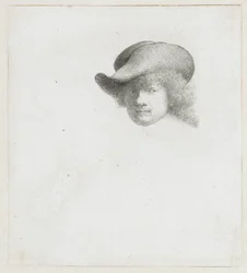 Autoportrait avec un chapeau mou et un manteau retravaillé