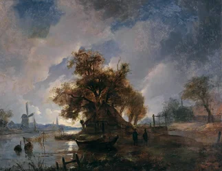 French : Paysage fluvial hollandais au clair de lune Dutch River Landscape in the Moonlight