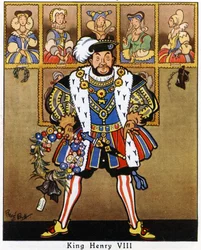 Le roi Henri VIII décorant les portraits de ses épouses avec du houx, du gui et une couronne pour Noël, 1936