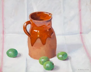 Cruche en céramique et figues vertes
