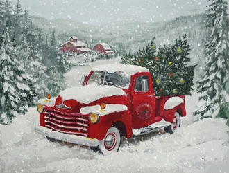 Noël et le camion rouge enneigé