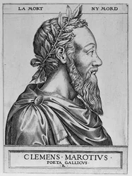Portrait de Clément des Marets dit Marot (1496-1544), poète français - Clément Marotius poeta gallicus gravure par René Boyvin 1576