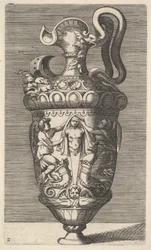 Vase avec deux figures ailées drapant un terme