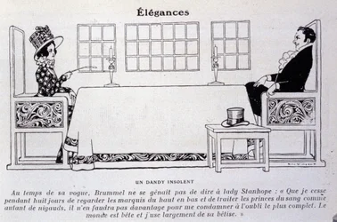 Représentation de George Bryan Brummel connu sous le nom de Beau Brummel (1778 - 1840), le roi des dandys. Illustration de René Vincent. 19ème siècle