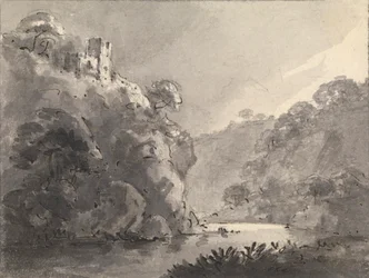 Paysage avec château sur une colline à gauche
