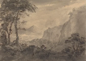 Paysage montagneux avec arbres - Hautes falaises à droite