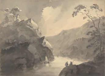 Paysage montagneux avec rivière sinueuse et château