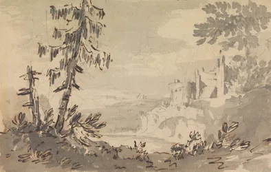 Pins et château dans un paysage