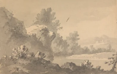 Paysage fluvial avec château au loin