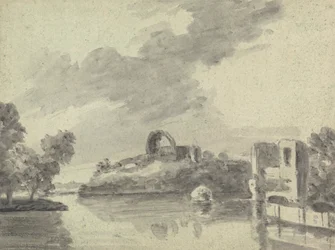 Vue de rivière avec ruines