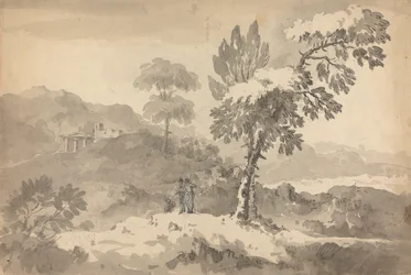Trois figures dans un paysage