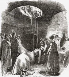Une sépulture chrétienne précoce dans les Catacombes de Rome, Italie. D