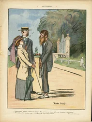 Illustration de Ricardo Flores (1878-1918) dans Le Lire, 01/06/12 - Autrefois - Campagne, Architecture urbaine, Misère, Vie des riches, Arbre - Femmes