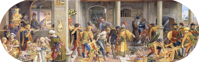Une Fête Florentine : Préparations dans la Cuisine et la Cantine