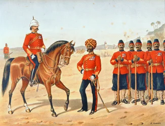 Les sapeurs et mineurs de Madras de la Reine, ordre de revue, armée anglo-indienne des années 1880