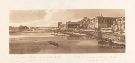 Vue du Louvre et du Pont des Tuileries, prise du Pont Neuf. 1802; Planche 2 de Vues de Paris, le Volume Emanuel Tracé de la planche, B1981.25.2613