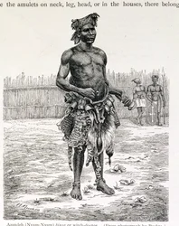Azandeh (Nyam-Nyam) Binsa ou sorcier, gravé par Jahrmargt, de 