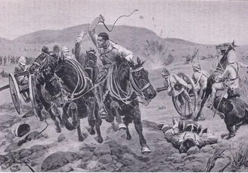 Artillerie de campagne entrant en action (litho)