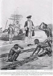 Le capitaine Cook débarquant en Tasmanie, 1777, illustration de 