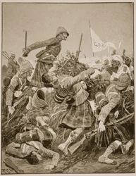 Les Seaforth Highlanders attaquant le zareba à la bataille d